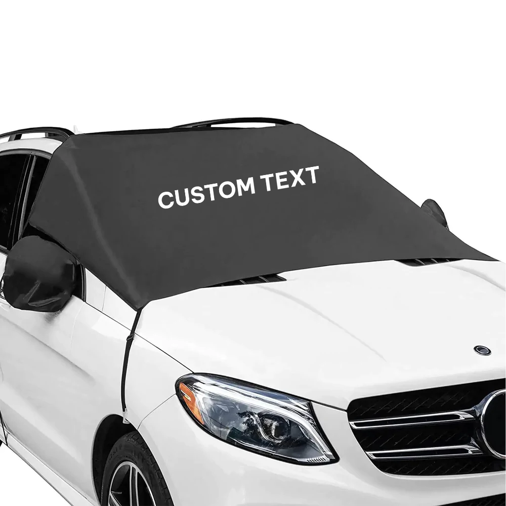 Custom Text and Logo Car Windshield Snow Cover, Large Windshield Cover for Ice and Snow Frost with Removable Mirror Cover Protector, Wiper Front Window Protects Windproof UV Sunshade Cover - Delicate Leather