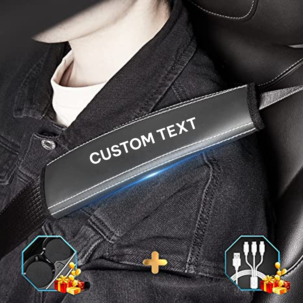 Custom Text and Logo Seat Belt Covers, Fit with all car, Microfiber Leather Seat Belt Shoulder Pads for More Comfortable Driving, Set of 2pcs - Delicate Leather