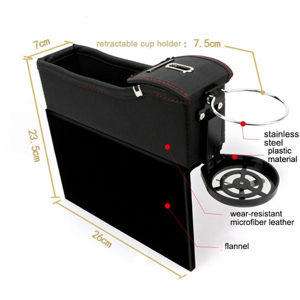 Car Seat Crevice Storage Box Cup Drink Holder Organizer Auto Gap Pocket Stowing Tidying For Phone Pad Card Coin Case Accessories - Delicate Leather