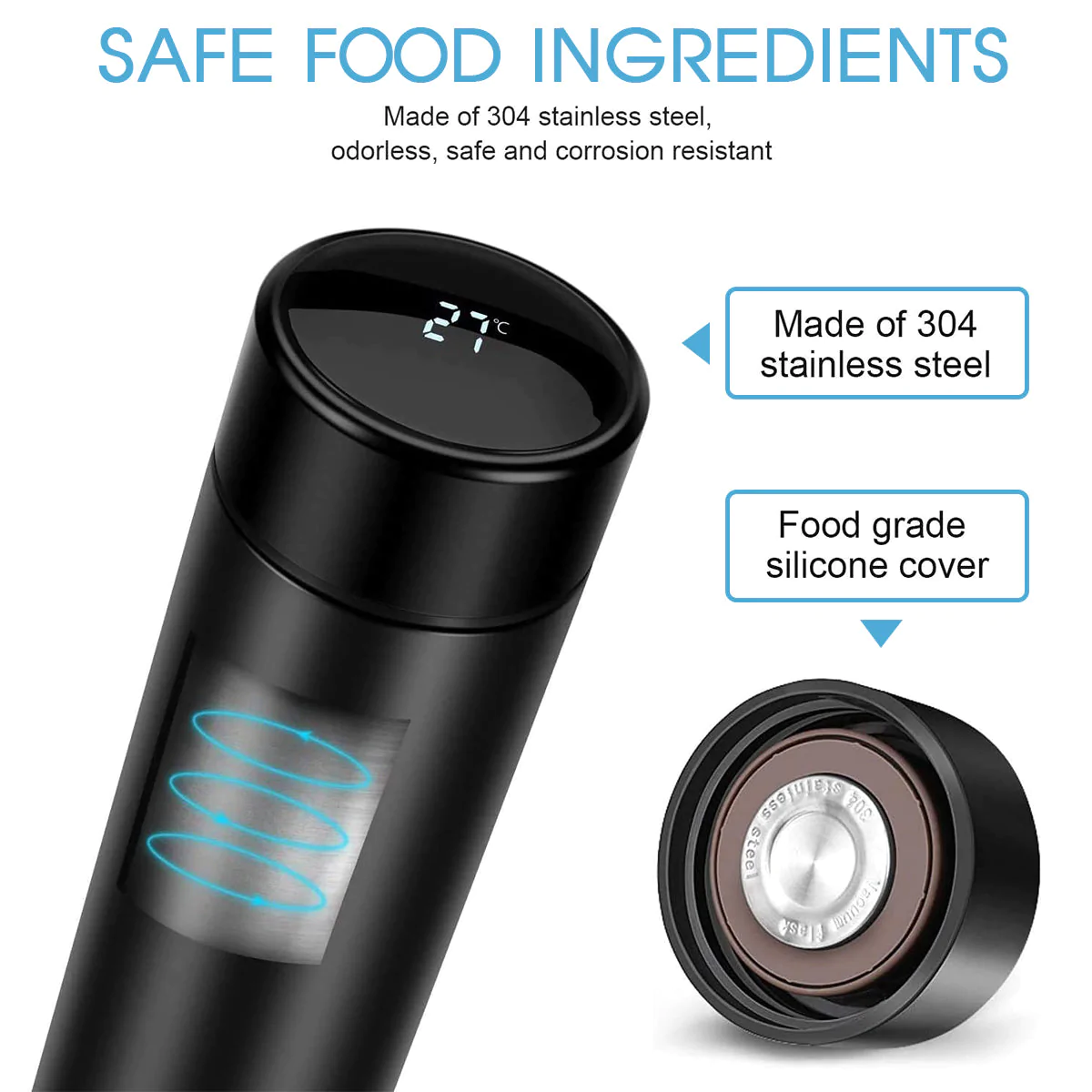 Custom Text and Logo 17oz Insulated Water Bottle with LED Temperature Display, Compatible with Ford, Coffee Tea Infuser Bottle Double Wall Vacuum Insulated Water Bottle for Hot or Cold Drink - Delicate Leather