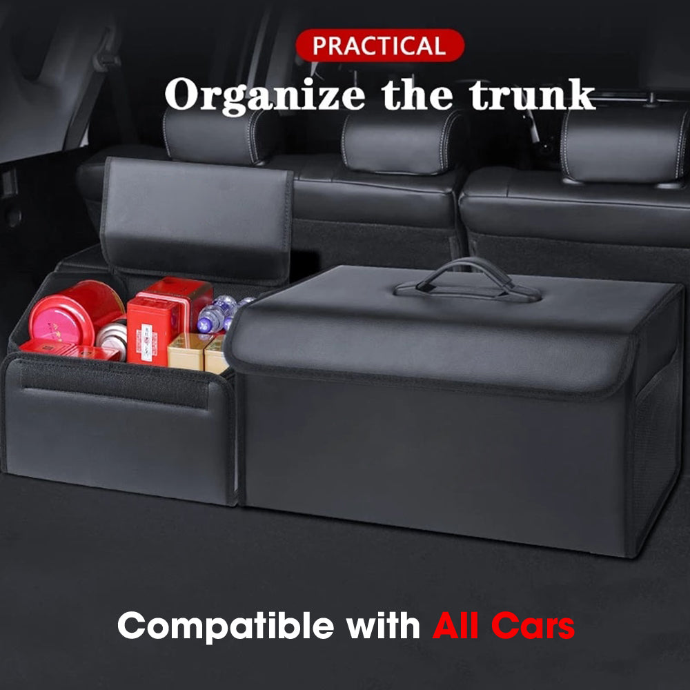 Foldable Trunk Storage Luggage Organizer Box, Custom For Cars, Portable Car Storage Box Bin SUV Van Cargo Carrier Caddy for Shopping, Camping Picnic, Home Garage, Car Accessories KO12996 - Delicate Leather