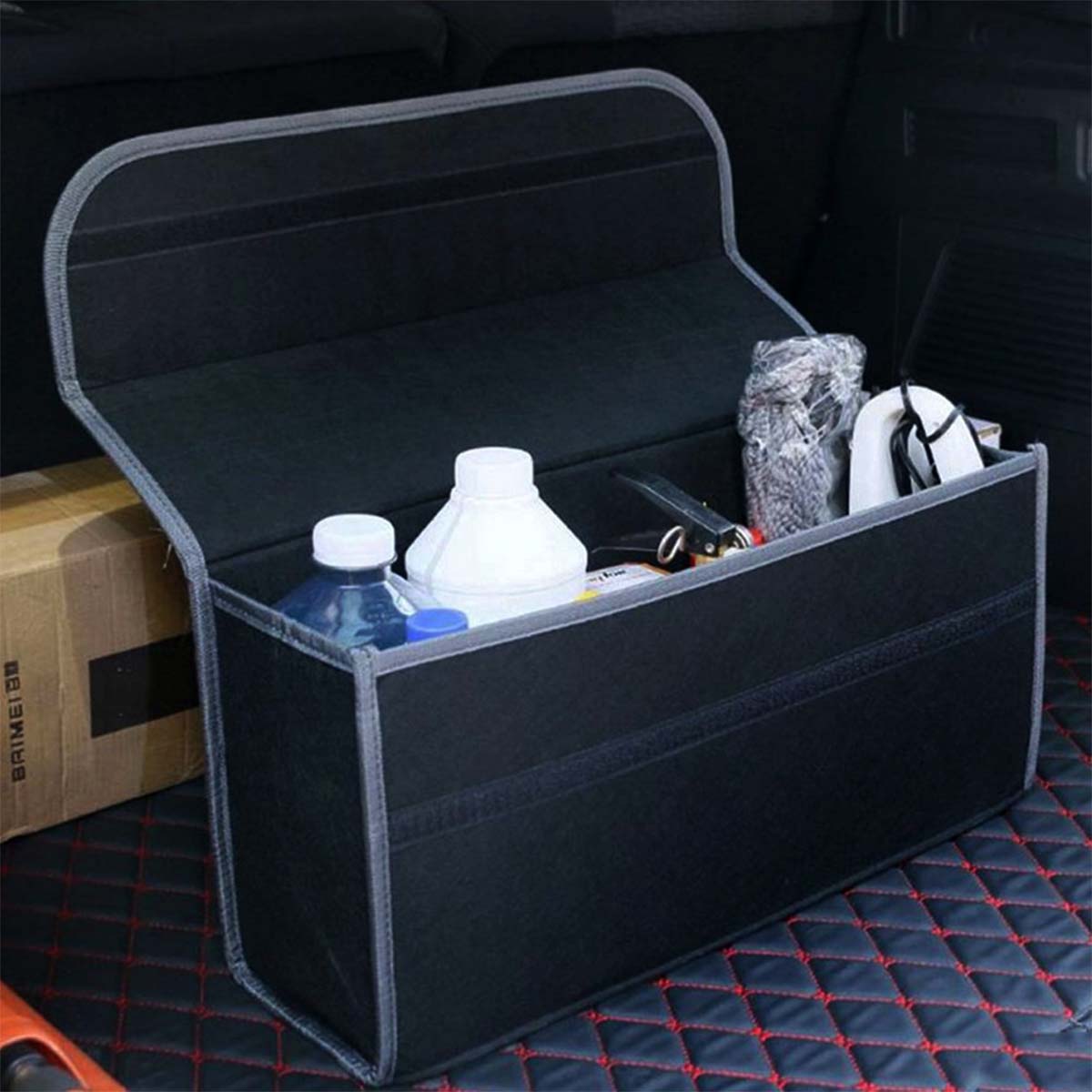 Soft Felt Car Bag Organizer Folding Car Storage Box Non Slip Fireproof Car Trunk Organizer, Custom For Your Cars, Car Accessories LR12990 - Delicate Leather