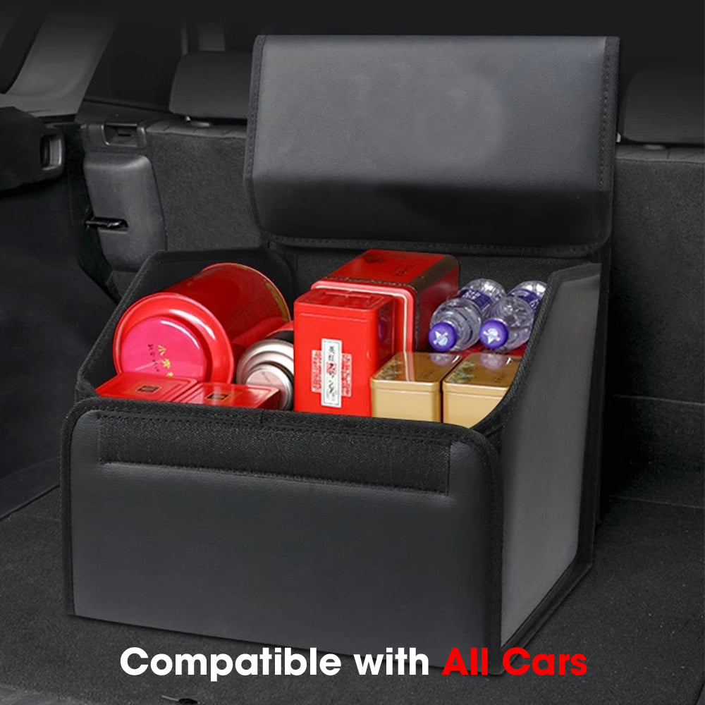 Foldable Trunk Storage Luggage Organizer Box, Custom For Cars, Portable Car Storage Box Bin SUV Van Cargo Carrier Caddy for Shopping, Camping Picnic, Home Garage, Car Accessories KO12996 - Delicate Leather