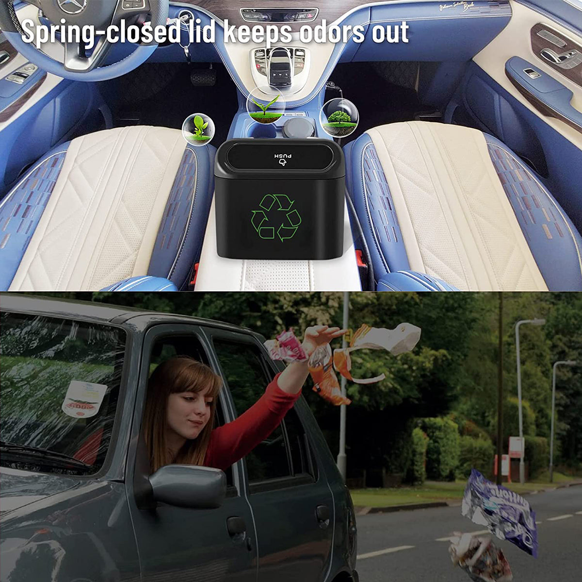 Delicate Leather Car Trash Can, Custom For Cars, Mini Car Accessories with Lid and Trash Bag, Cute Car Organizer Bin, Small Garbage Can for Storage and Organization, Car Accessories CH11996 - Delicate Leather