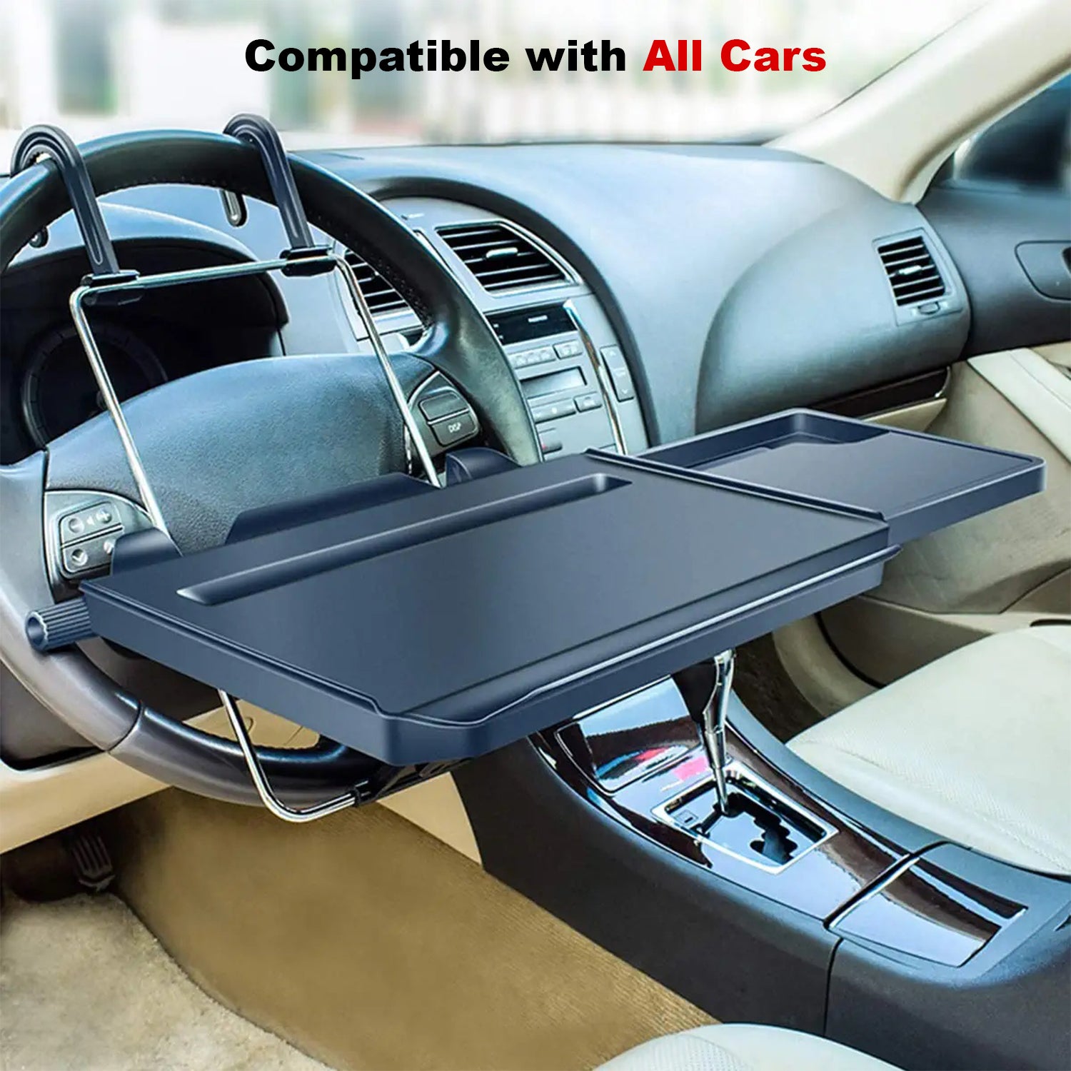 2 in 1 Car Steering Wheel Tray, Compatible With All Cars, Back Seat Headrest Tray for Eating Food Drink and Writing Laptop Work, Black Car Desk - Delicate Leather