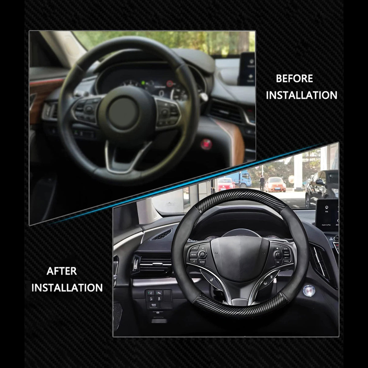 Car Steering Wheel Cover, Custom For Your Cars, Leather Nonslip 3D Carbon Fiber Texture Sport Style Wheel Cover for Women, Interior Modification for All Car Accessories FD18992 - Delicate Leather