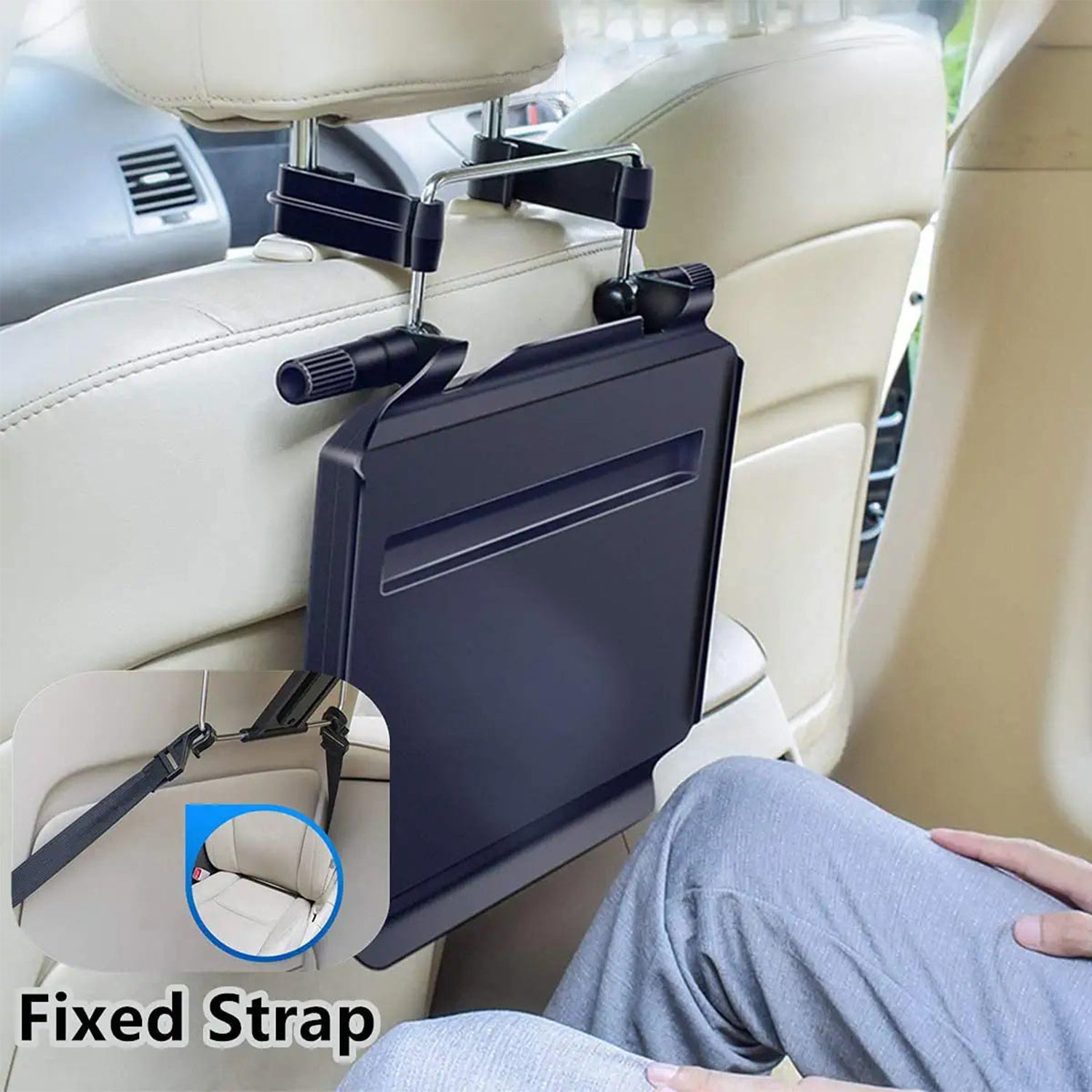 2 in 1 Car Steering Wheel Tray, Compatible With All Cars, Back Seat Headrest Tray for Eating Food Drink and Writing Laptop Work, Black Car Desk - Delicate Leather