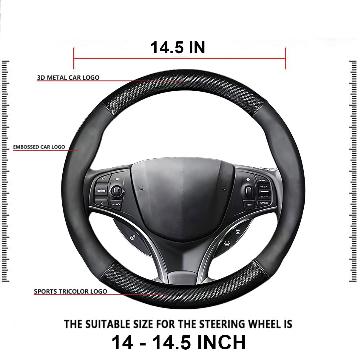 Car Steering Wheel Cover, Custom For Your Cars, Leather Nonslip 3D Carbon Fiber Texture Sport Style Wheel Cover for Women, Interior Modification for All Car Accessories FD18992