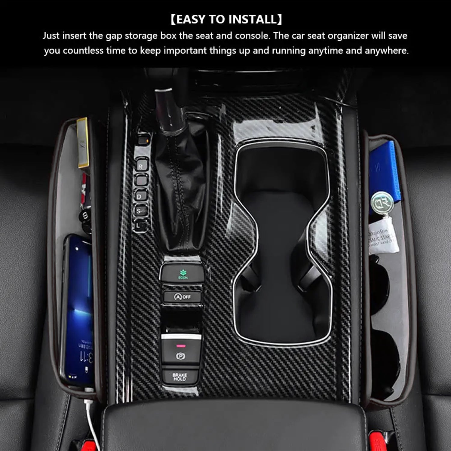 Car Seat Gap Filler Organizer, Custom Fit for Mercedes Benz, Multifunctional PU Leather Console Side Pocket Organizer for Cellphones, Cards, Wallets, Keys MB - Delicate Leather