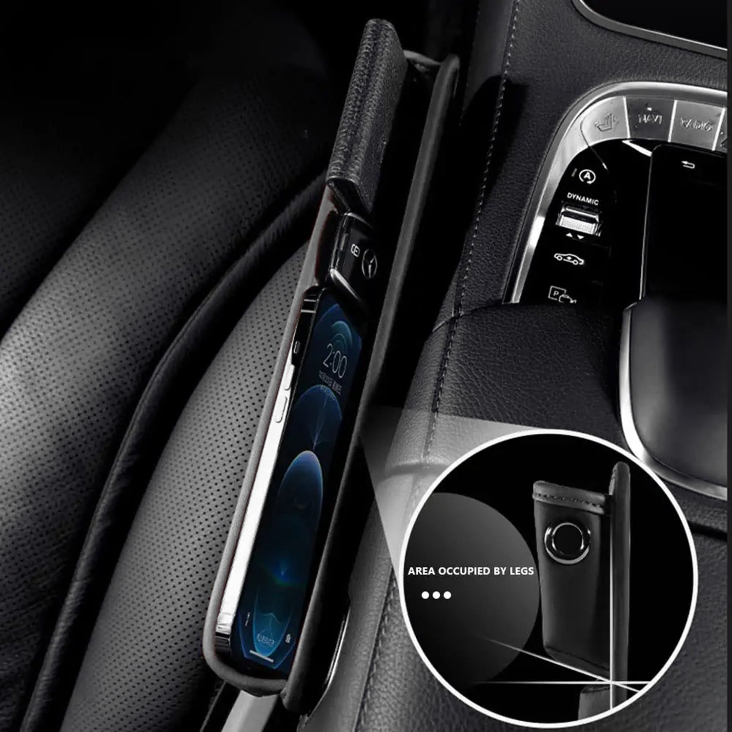 Car Seat Gap Filler Organizer, Custom Fit for Mercedes Benz, Multifunctional PU Leather Console Side Pocket Organizer for Cellphones, Cards, Wallets, Keys MB - Delicate Leather