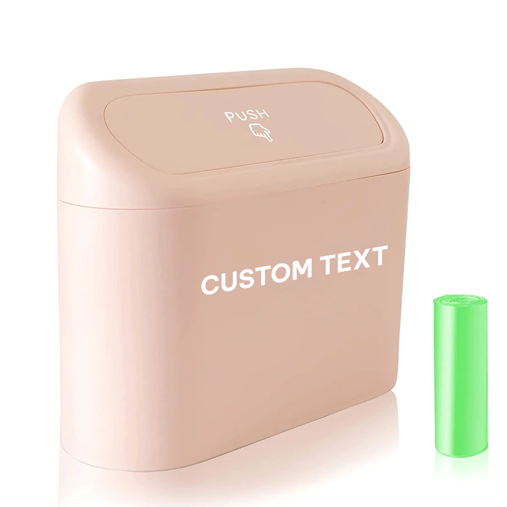 Custom Text and Logo Car Trash Can, Fit with all car, Mini Car Accessories with Lid and Trash Bag, Cute Car Organizer Bin, Small Garbage Can for Storage and Organization - Delicate Leather