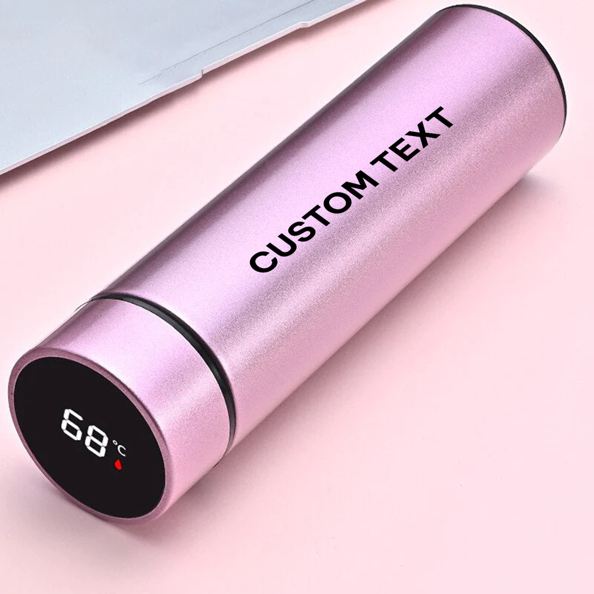 Custom Text and Logo 17oz Insulated Water Bottle with LED Temperature Display, Compatible with Ford, Coffee Tea Infuser Bottle Double Wall Vacuum Insulated Water Bottle for Hot or Cold Drink - Delicate Leather