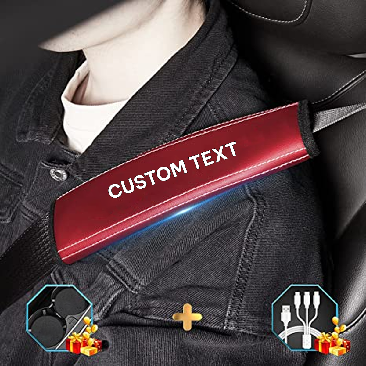 Custom Text and Logo Seat Belt Covers, Fit with all car, Microfiber Leather Seat Belt Shoulder Pads for More Comfortable Driving, Set of 2pcs - Delicate Leather