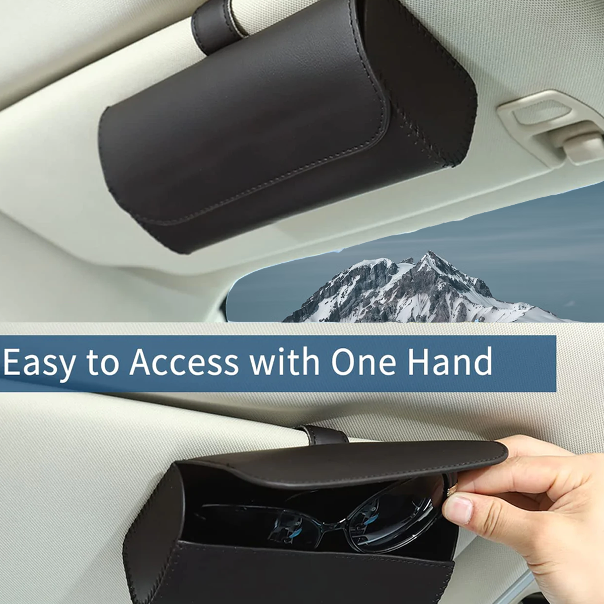 Custom Text and Logo Sunglasses Holder for Car Sun Visor, Fit with all car, Leather Glasses Storage Case, Vehicle Visor Accessories, Sunglass Holder Organizer Box - Delicate Leather