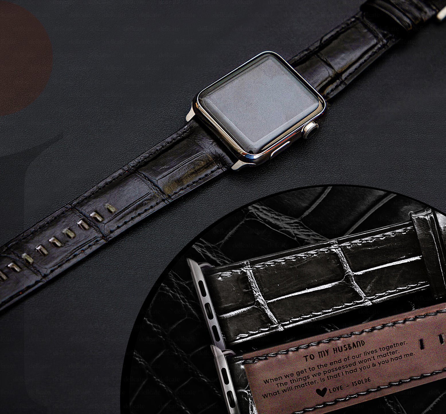 Custom Name Compatible With Apple Strap Leather | Crocodile Leather | For Husband - 2 - Delicate Leather