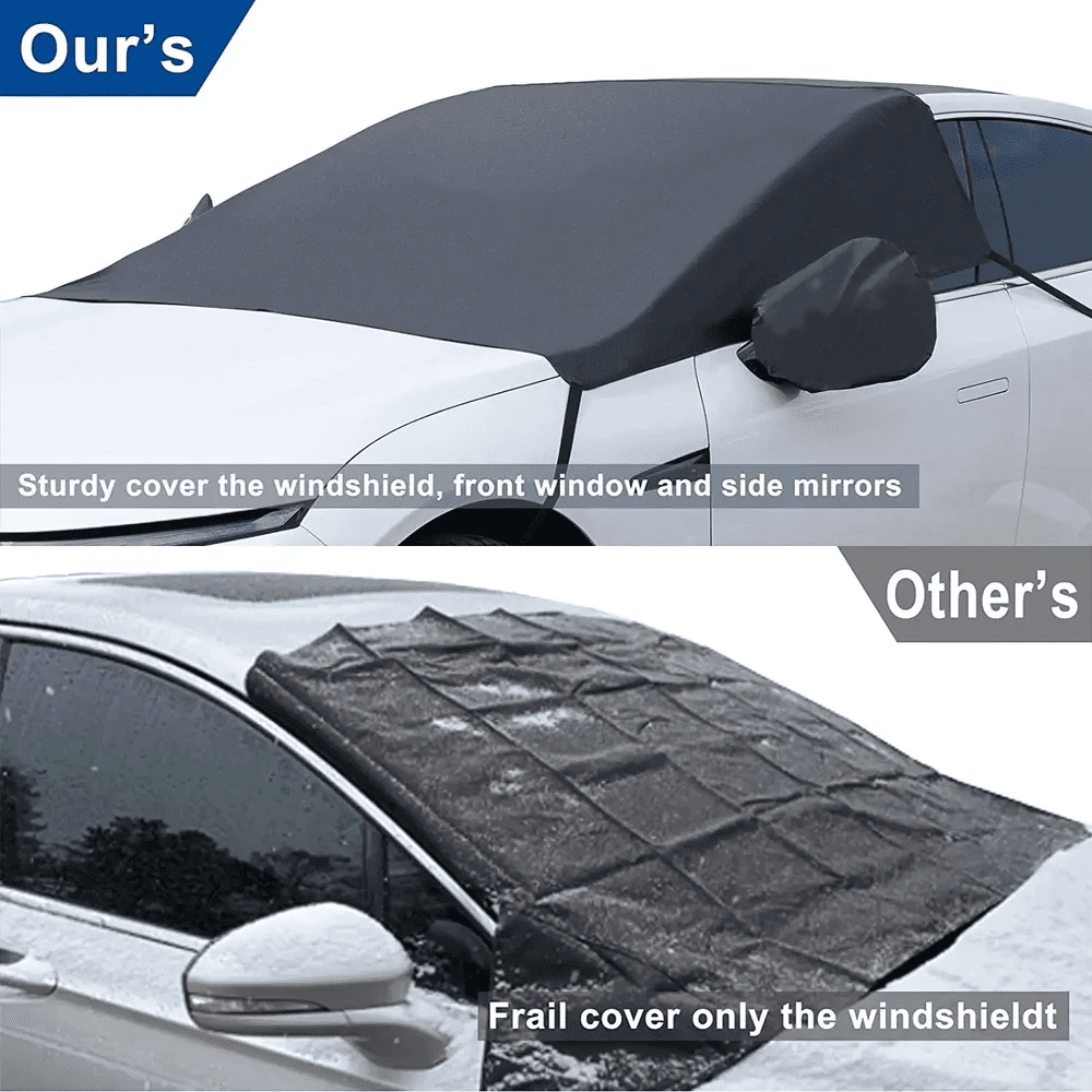 Custom Text and Logo Car Windshield Snow Cover, Fit with all car, Large Windshield Cover for Ice and Snow Frost with Removable Mirror Cover Protector, Wiper Front Window Protects Windproof UV Sunshade Cover - Delicate Leather