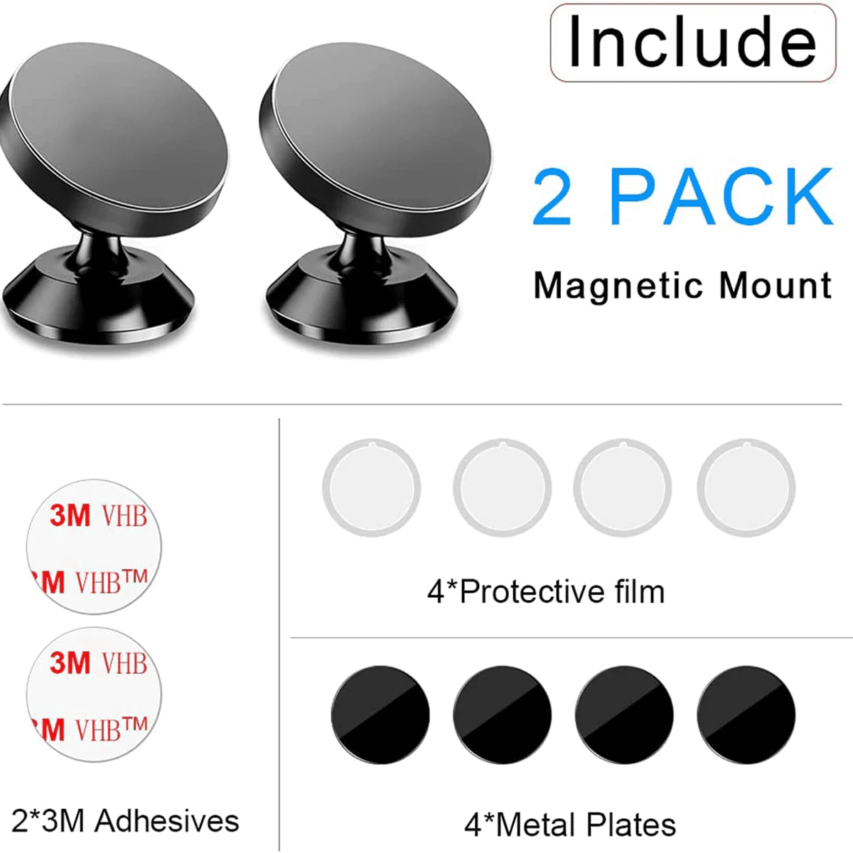 Custom Text Magnetic Phone Mount, Super Strong Magnet with 4 Metal Plate, Car Magnetic Phone Holder, 360° Rotation, Universal Dashboard car Mount Fits All Cell Phones, Set of 2 - Delicate Leather