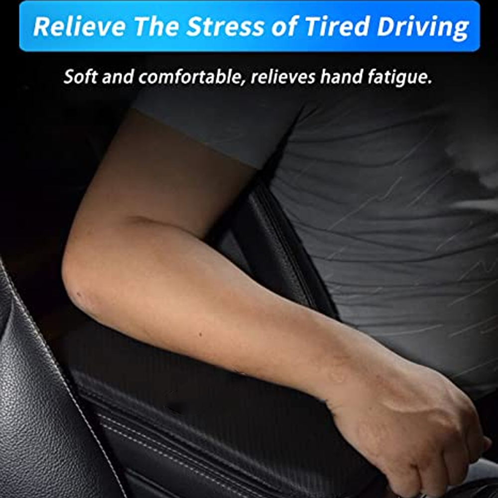 Custom Text and Logo Center Console Pad, Fit with all car, Carbon Fiber PU Leather Auto Armrest Cover Protector, Waterproof Car Armrest Seat Box Cover - Delicate Leather