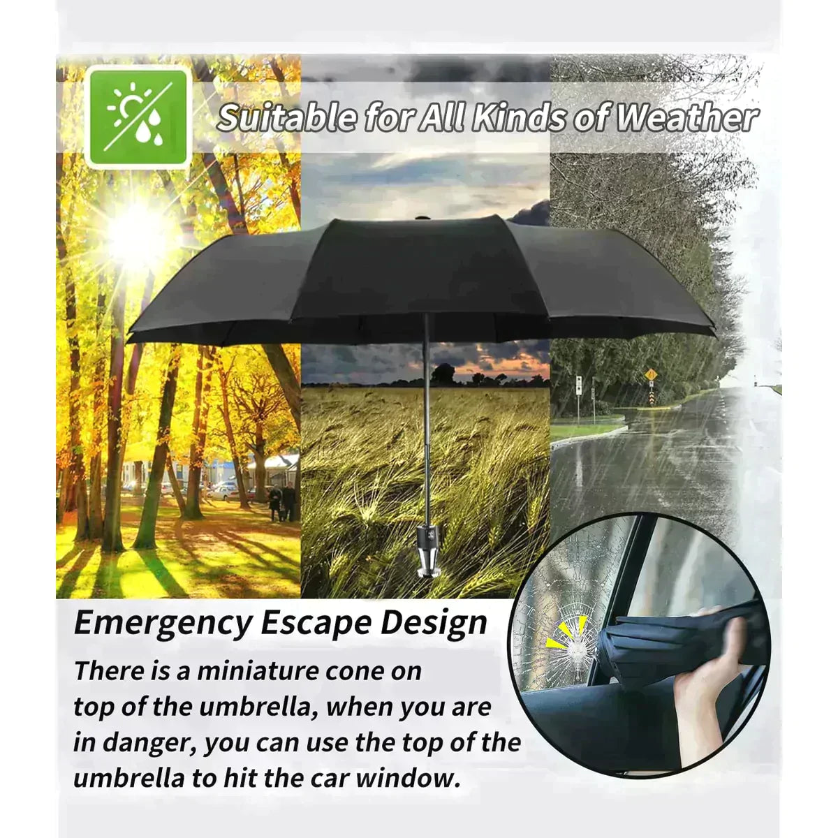 Designed for all car, 2024 Update Version 10 Ribs Umbrella Windproof Automatic Folding Umbrella, Rain and Sun Protection - Delicate Leather