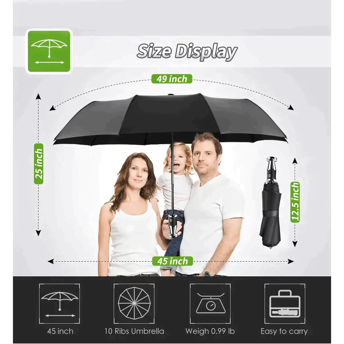 Designed for all car, 2024 Update Version 10 Ribs Umbrella Windproof Automatic Folding Umbrella, Rain and Sun Protection - Delicate Leather