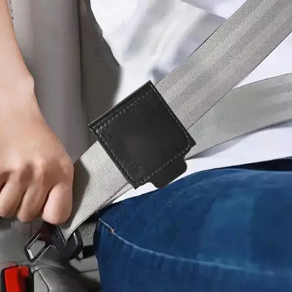 Custom Text and Logo Seatbelt Adjuster, Fit with all car, Seat Belt Clip For Adults, Universal Comfort Shoulder Neck Strap Positioner Locking Clip Protector, Set of 2 - Delicate Leather