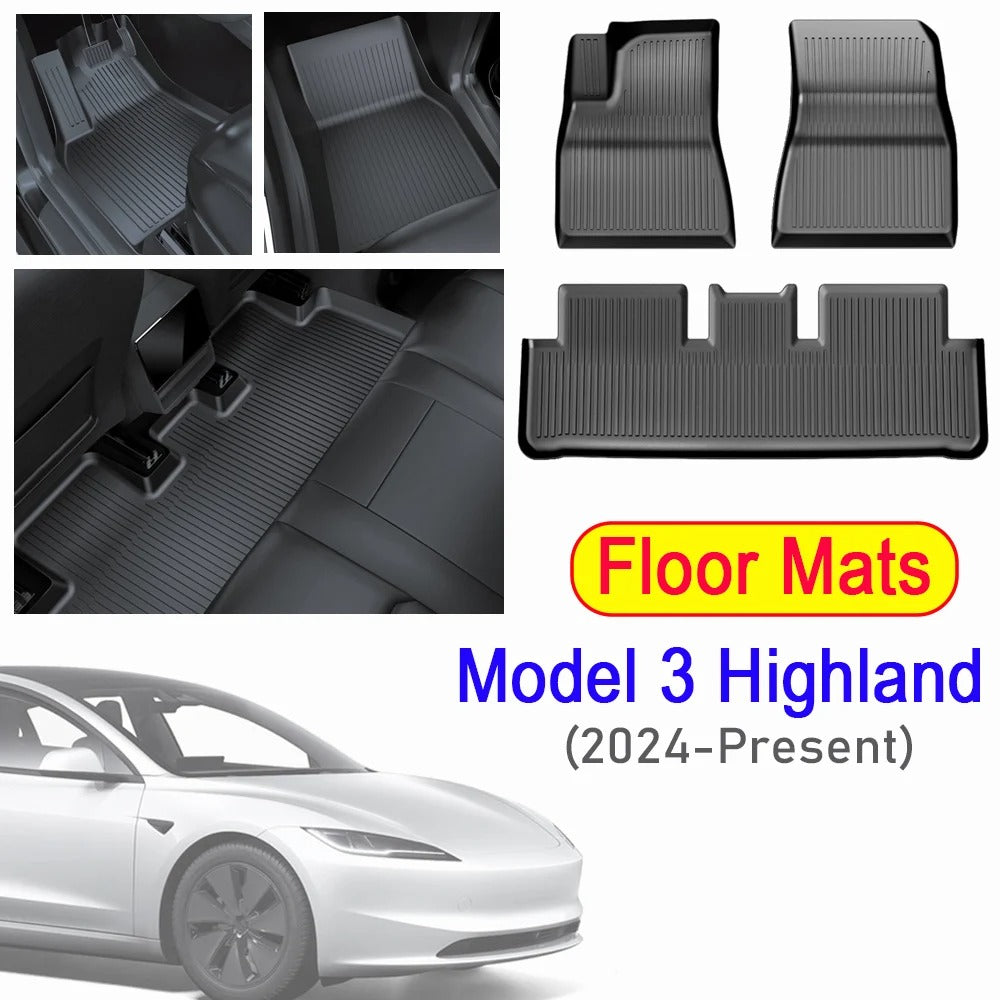 TPE Floor & Trunk Mats Set for Tesla Model Y 2021–2025 & Model 3 Highland – Waterproof, Anti-Slip Liner - Delicate Leather  