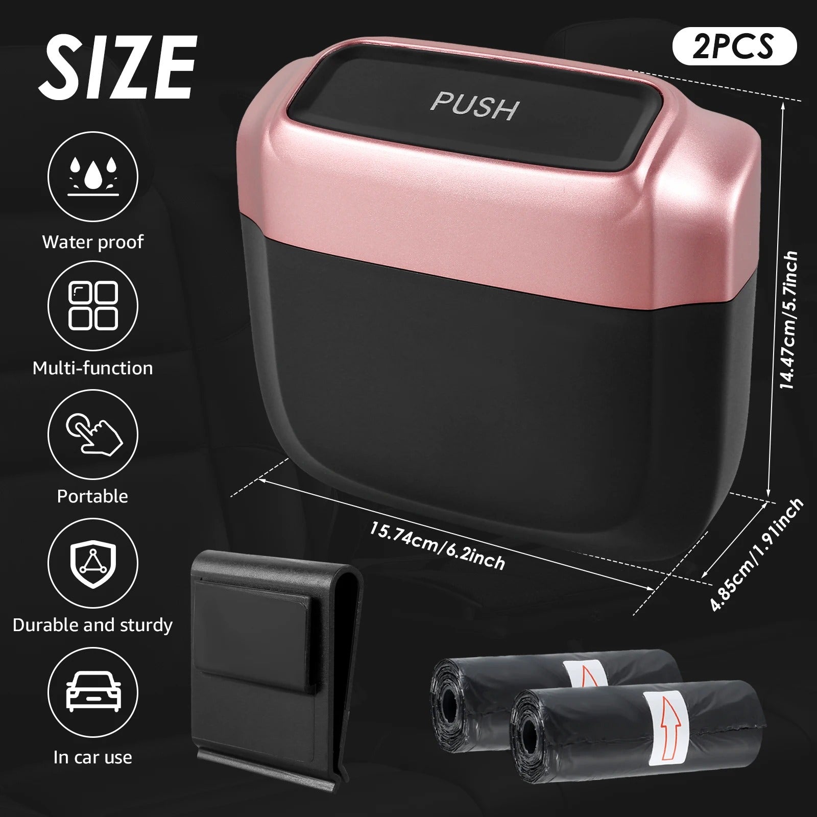 Premium Plastic Pressing Car Trash Bin – Waterproof & Leakproof ABS Storage Bucket, Fine Craftsmanship, Durable Interior Organizer - Delicate Leather  