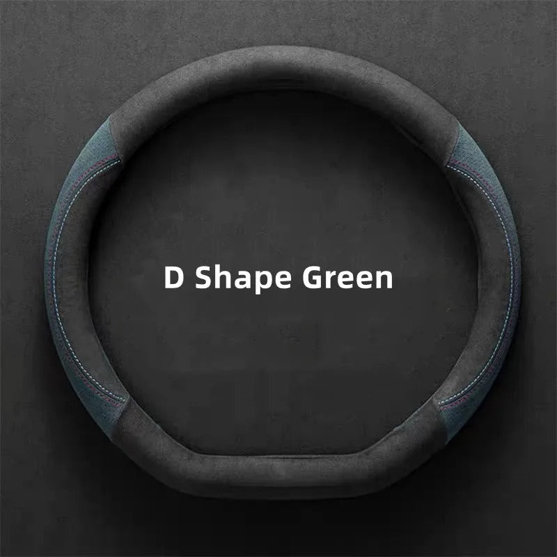 All-Season Suede D-Shaped Steering Wheel Cover – Ultra-Thin Non-Slip Breathable Leather Protector, Universal Fit 38cm - Delicate Leather  