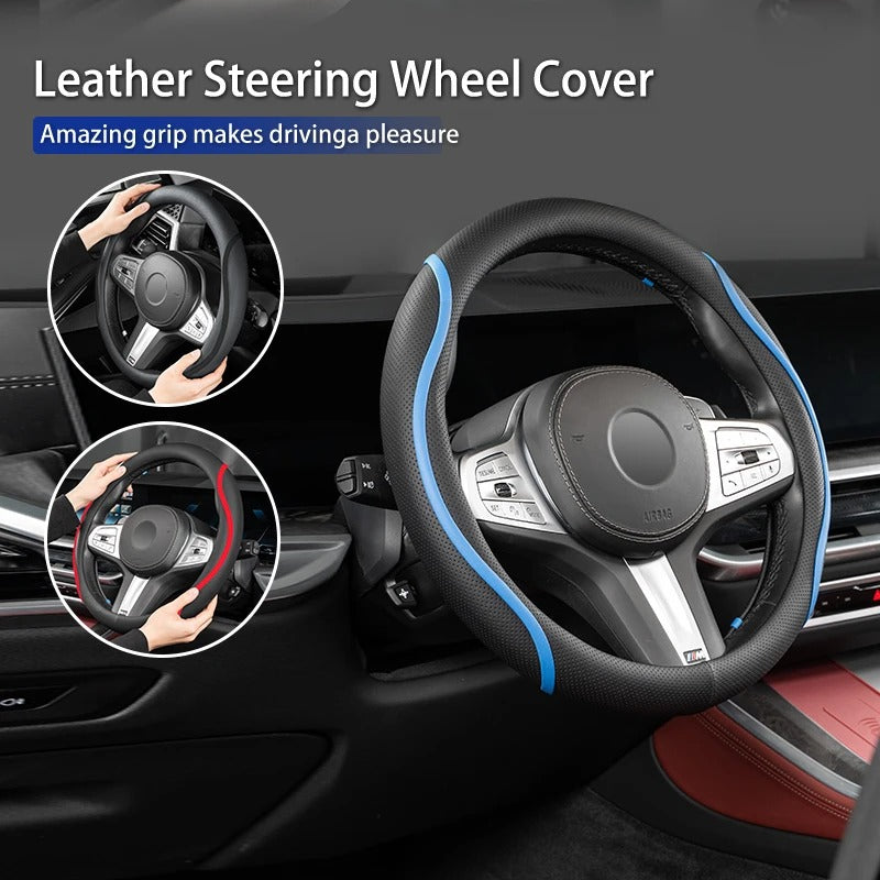Leather Steering Wheel Cover – Universal Circular Protective Wheel Cover - Delicate Leather  