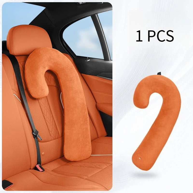 Car Seat Neck Pillow for Long Travel – Ergonomic Suede Sleeping Support Cushion for Vehicles - Delicate Leather  