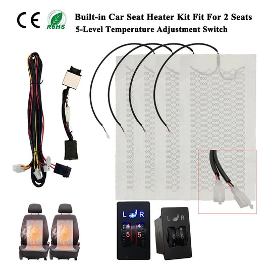Car Seat Heater Kit Fit for 2 Seats 12V Universal Carbon Fiber Heating Pads with 2 Dial 2 Level Dual Control Switch System - Delicate Leather