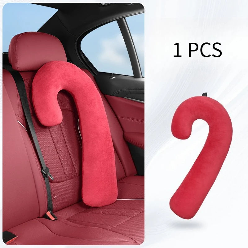 Car Seat Neck Pillow for Long Travel – Ergonomic Suede Sleeping Support Cushion for Vehicles - Delicate Leather  