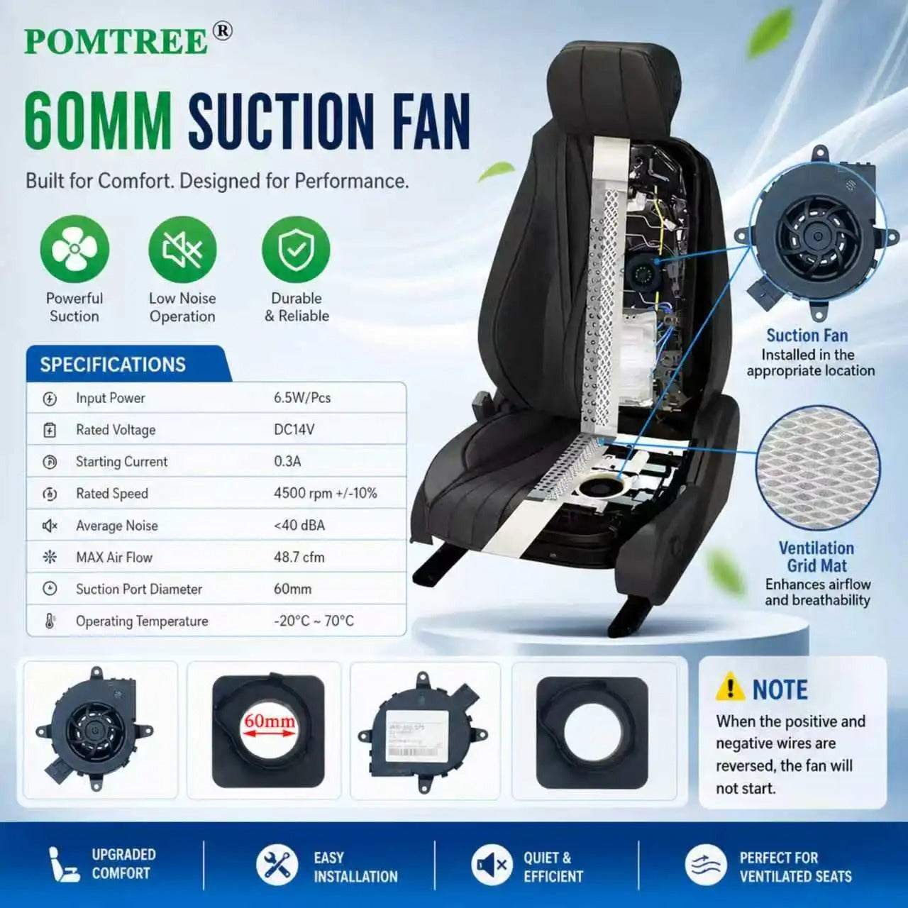 Universal Car Seat Heating & Cooling Ventilation Kit – Built-In Seat Heater Pad with 3-Level Switch for 1 Seat - Delicate Leather