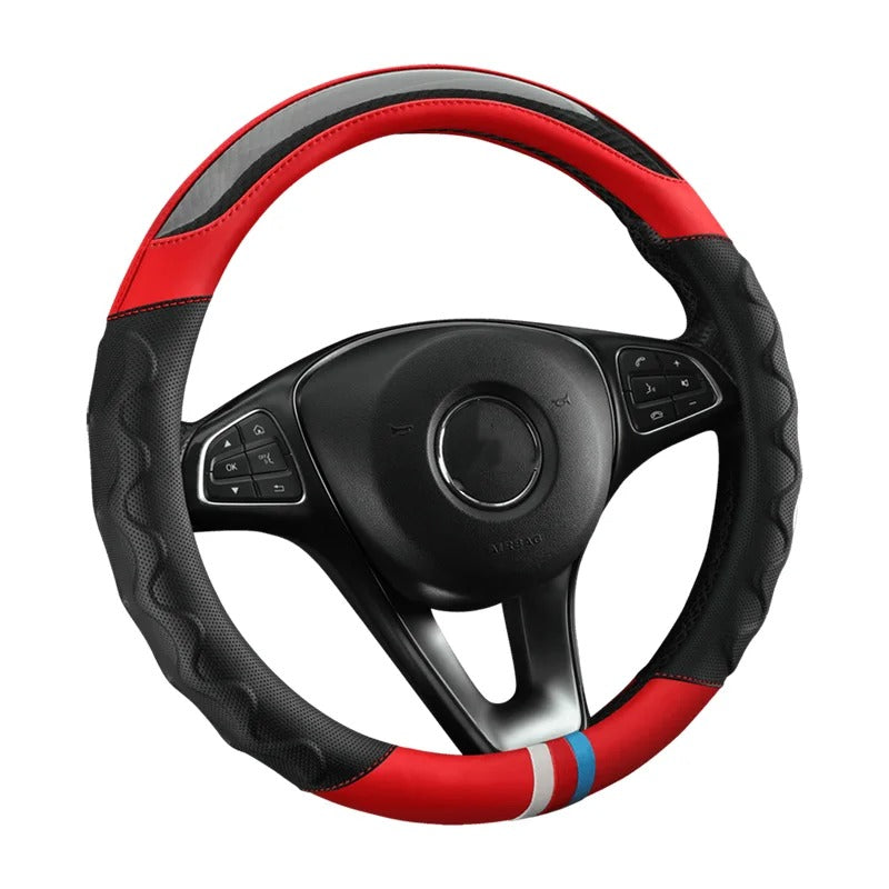 Fashion Carbon Fiber Leather Car Steering Wheel Cover – Breathable Non-Slip Steering Cover, Universal 37–38 cm, Multiple Colors - Delicate Leather  