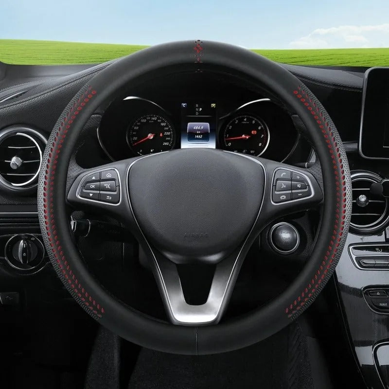 Universal Nappa Leather Steering Wheel Cover 38cm – O-Type, D-Type & Double D Non-Slip Car Steering Wheel Protector - Delicate Leather