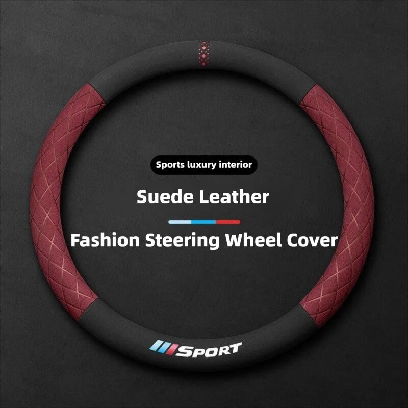 Suede Steering Wheel Cover – Universal 38cm Non-Slip Breathable Grip for Cars and SUVs - Delicate Leather  