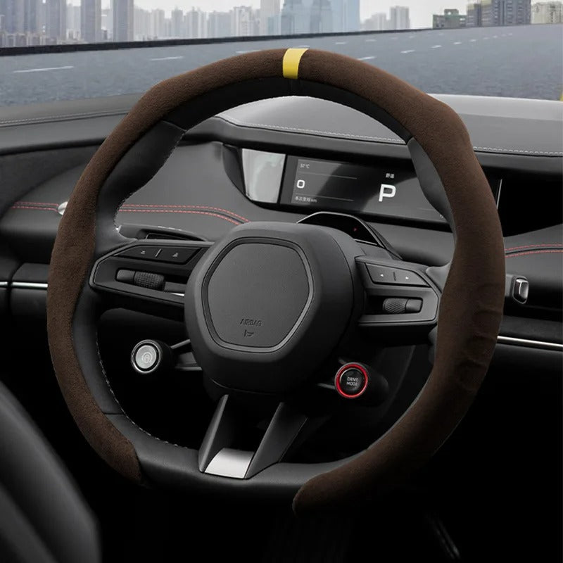 Suede Steering Wheel Cover – Anti-Slip Universal 36–38cm Fit Interior Accessory - Delicate Leather  