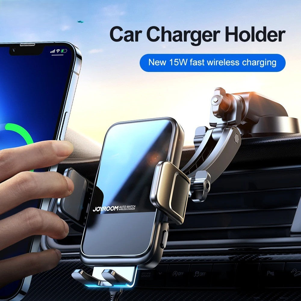 Wireless Charging Car Phone Holder - 15W Fast Charging Auto-Clamping Car Charger