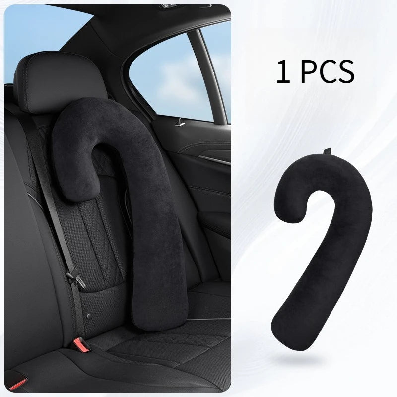 Car Seat Neck Pillow for Long Travel – Ergonomic Suede Sleeping Support Cushion for Vehicles - Delicate Leather  