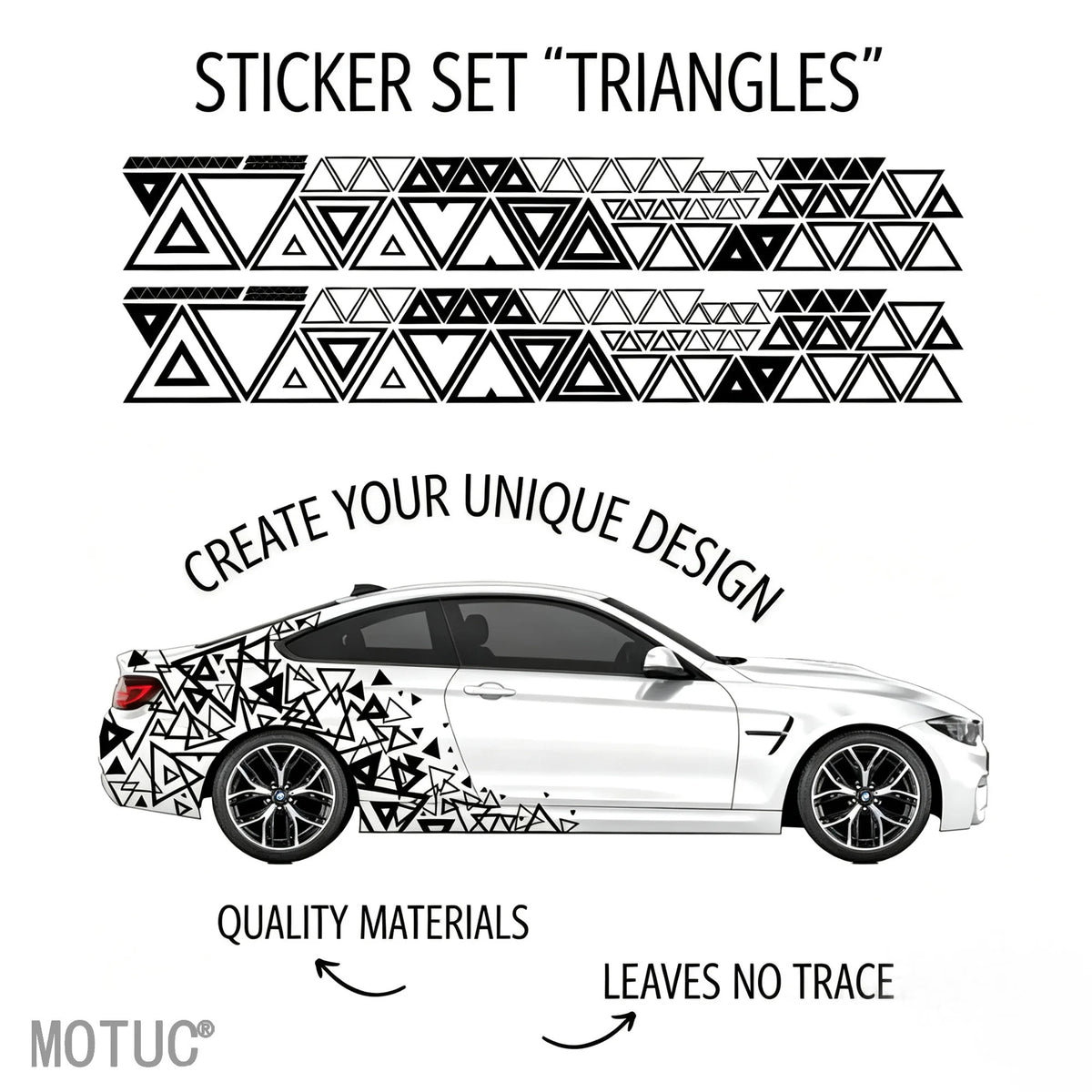 4PCS Large Triangular Car Decals – Sport Graphic Body & Bumper Vinyl Stickers - Delicate Leather