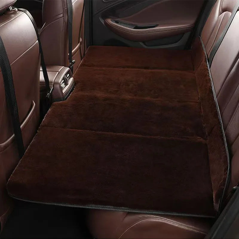 Plush Car Folding Travel Mattress – Rear Seat Sleeping Pad for SUV and Sedan, Portable Camping Mat - Delicate Leather  