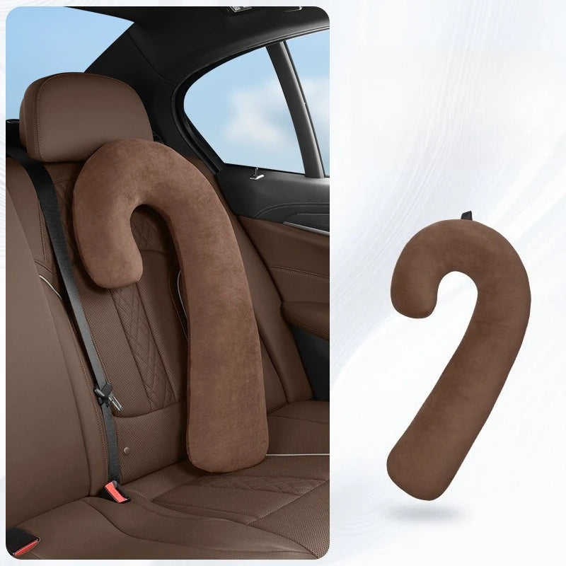 Car Seat Neck Pillow for Long Travel – Ergonomic Suede Sleeping Support Cushion for Vehicles - Delicate Leather  
