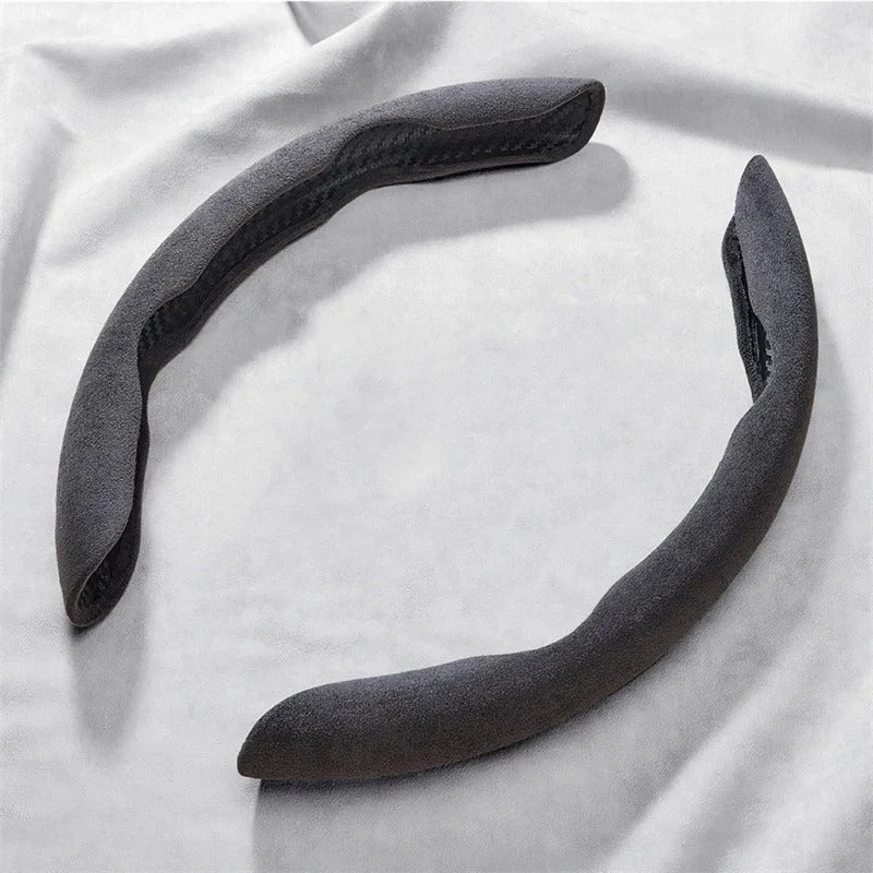 Universal Suede Leather Steering Wheel Cover Booster - Anti-Slip Protector for Car Steering Wheels (Set of 2) - Delicate Leather