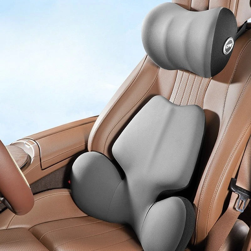 Memory Foam Car Neck & Waist Pillow – Universal Removable Washable Seat Cushion - Delicate Leather