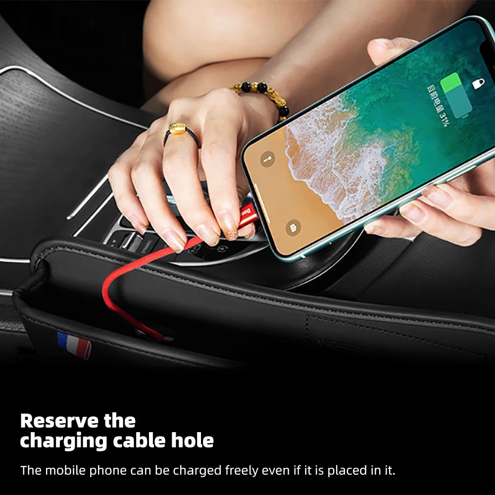 Leather Car Seat Gap Organizer – Phone Holder & Side Storage Pocket - Delicate Leather