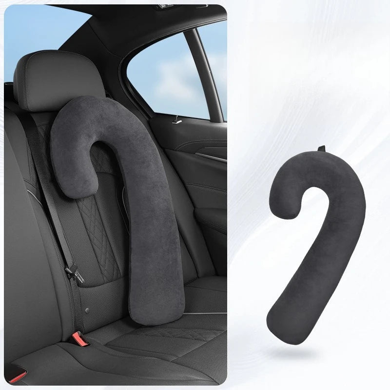 Car Seat Neck Pillow for Long Travel – Ergonomic Suede Sleeping Support Cushion for Vehicles - Delicate Leather  