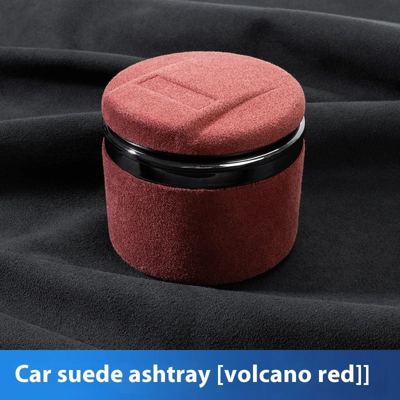 Elk Leather Car Ashtray – Universal Fit with Suede Cover and LED Ceramic Liner - Delicate Leather  