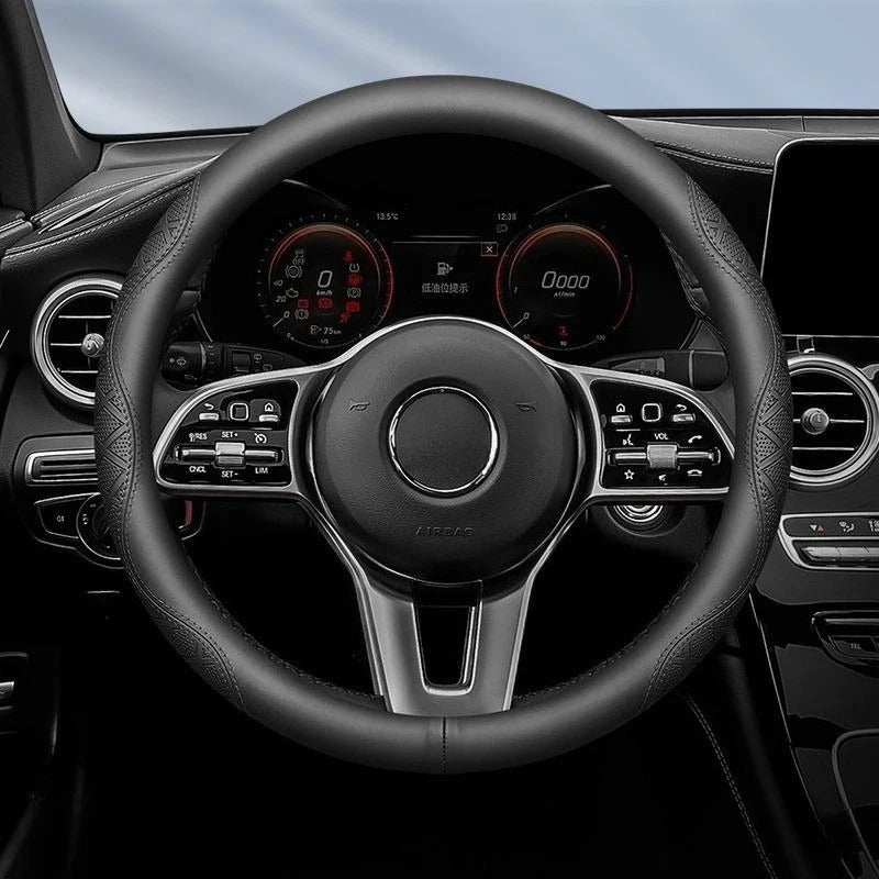 Heavy-Duty Leather Steering Wheel Cover – Universal 38–50cm for Cars, Trucks, Vans & Buses