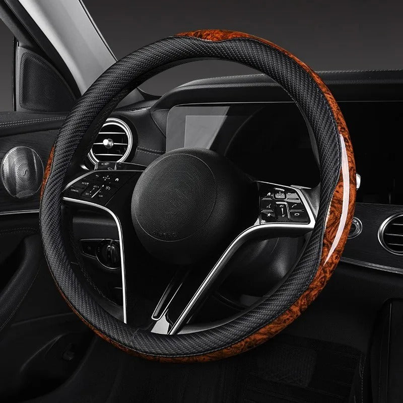 O/D Shape Carbon Fiber Leather Steering Wheel Cover – Universal 37–38cm Anti-Slip Grip - Delicate Leather