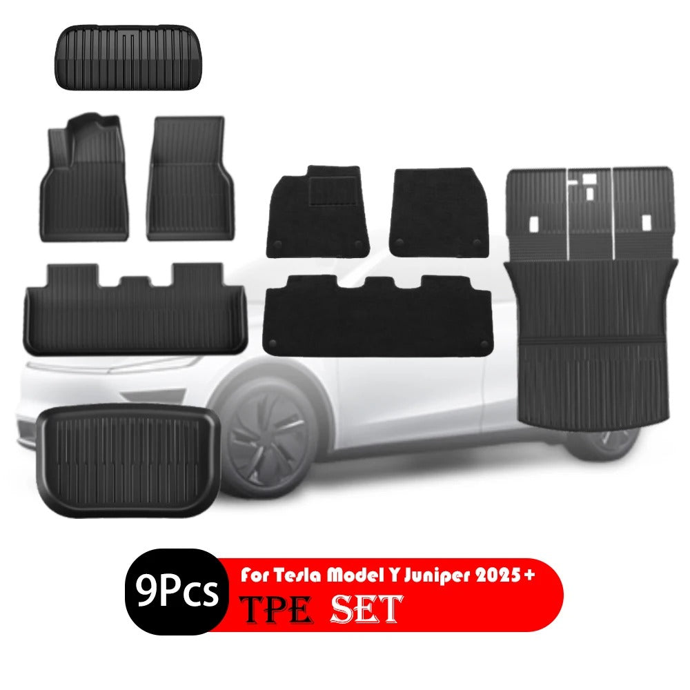 TPE Floor & Trunk Mats for Tesla Model Y Juniper 2025+ – Waterproof, All-Weather Car Accessories - Delicate Leather  
